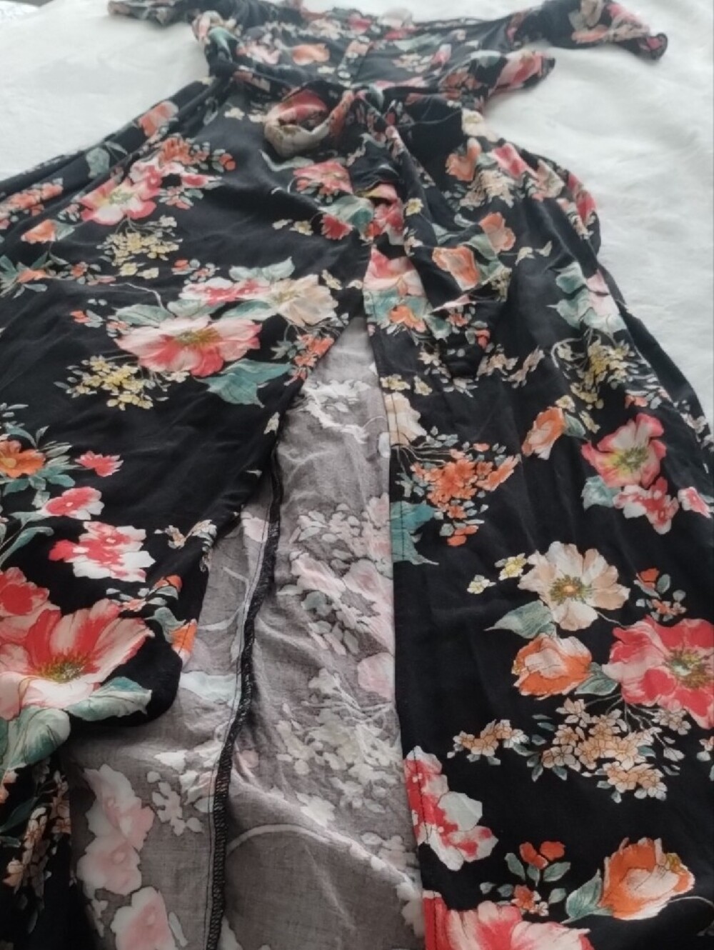Band of Gypsies Off-Shoulder Maxi with Thigh Slit Black Floral - Picture 4 of 14